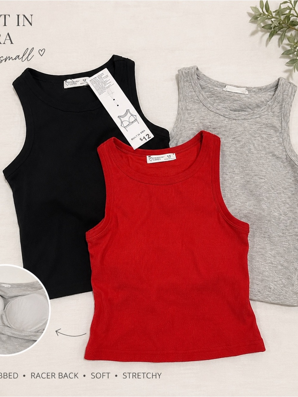 Abercrombie & Fitch Ribbed Racerback Tank Tops - Red, Black, Gray